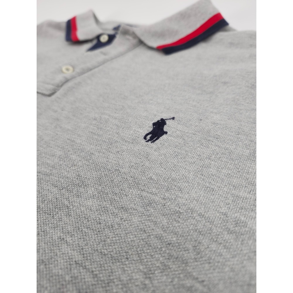 Polo Ralph Lauren Mens XXL Grey Tipped Classic Fit Short Sleeve Polo Shirt